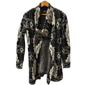 Lucky Brand Women's Open Front Long Cardigan Sweater Size XS Black and silver